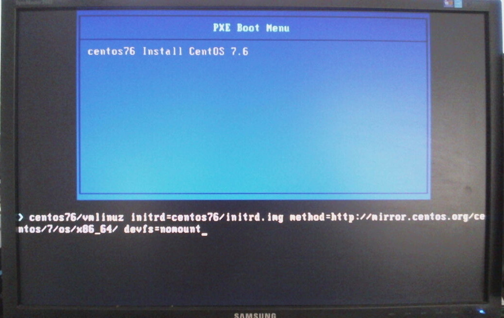 Sample PXELINUX boot screen, taken with high quality potato ;)