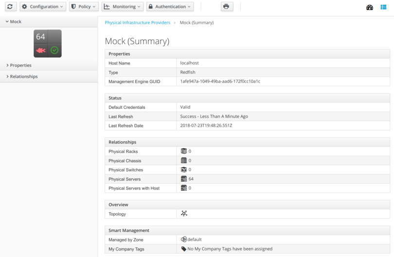 Physical infrastructure provider summary page.