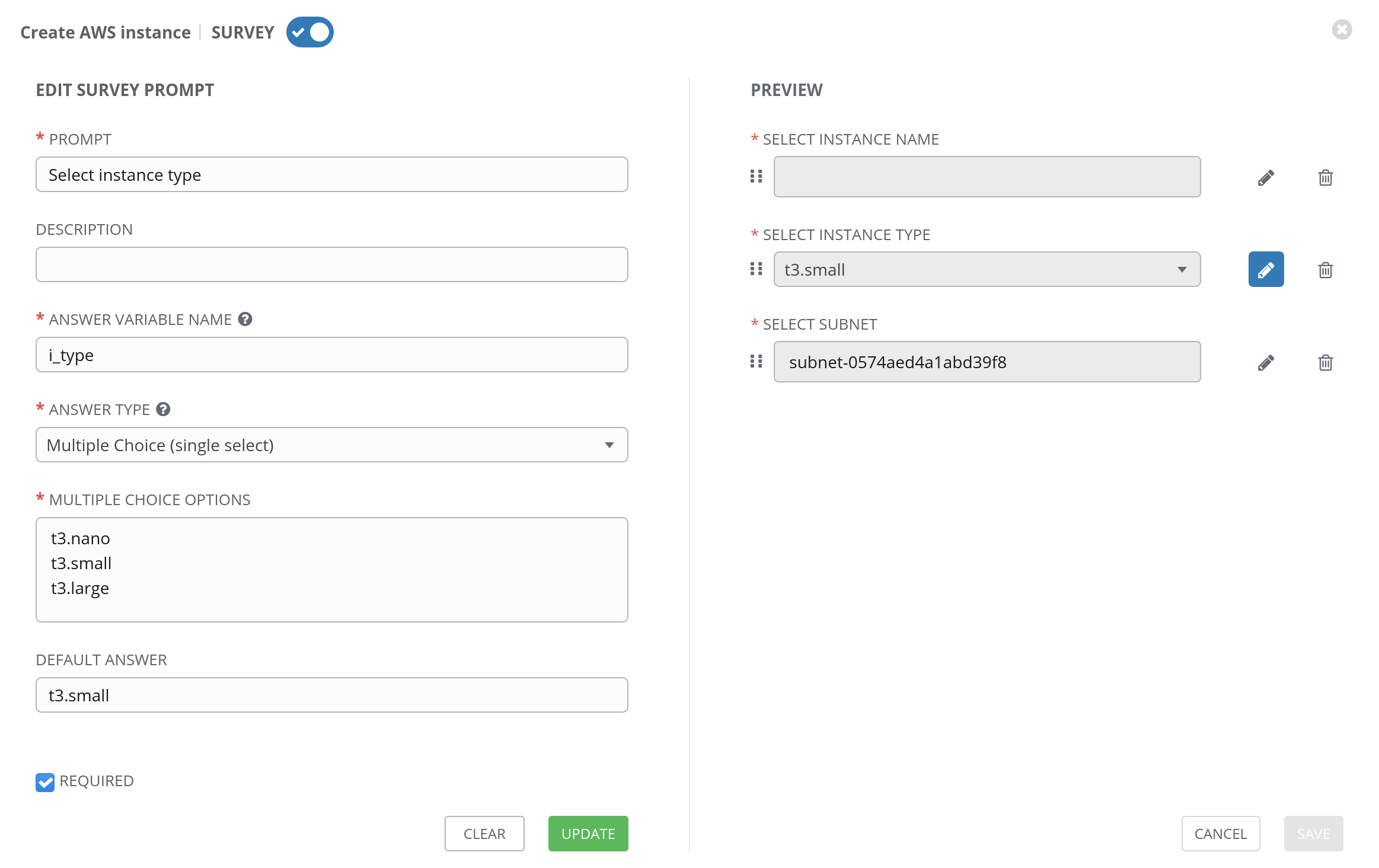 Definition of an instance type prompt.