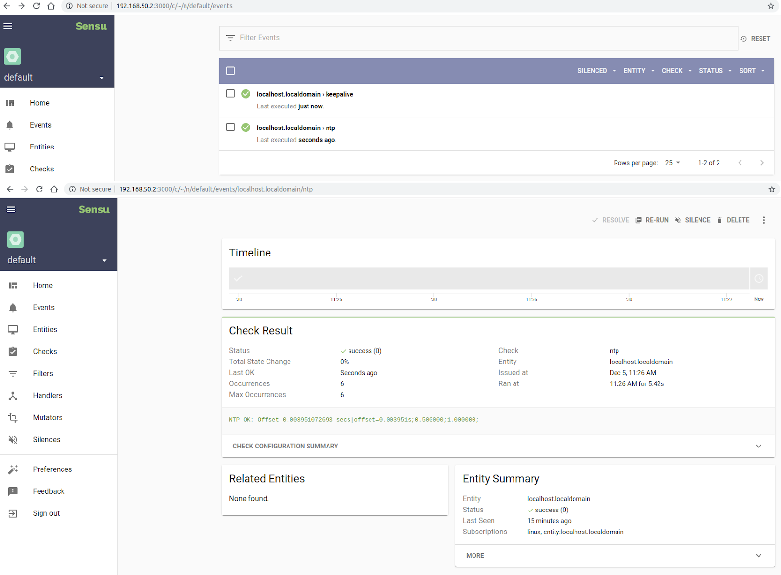 Sensu Go dashboard